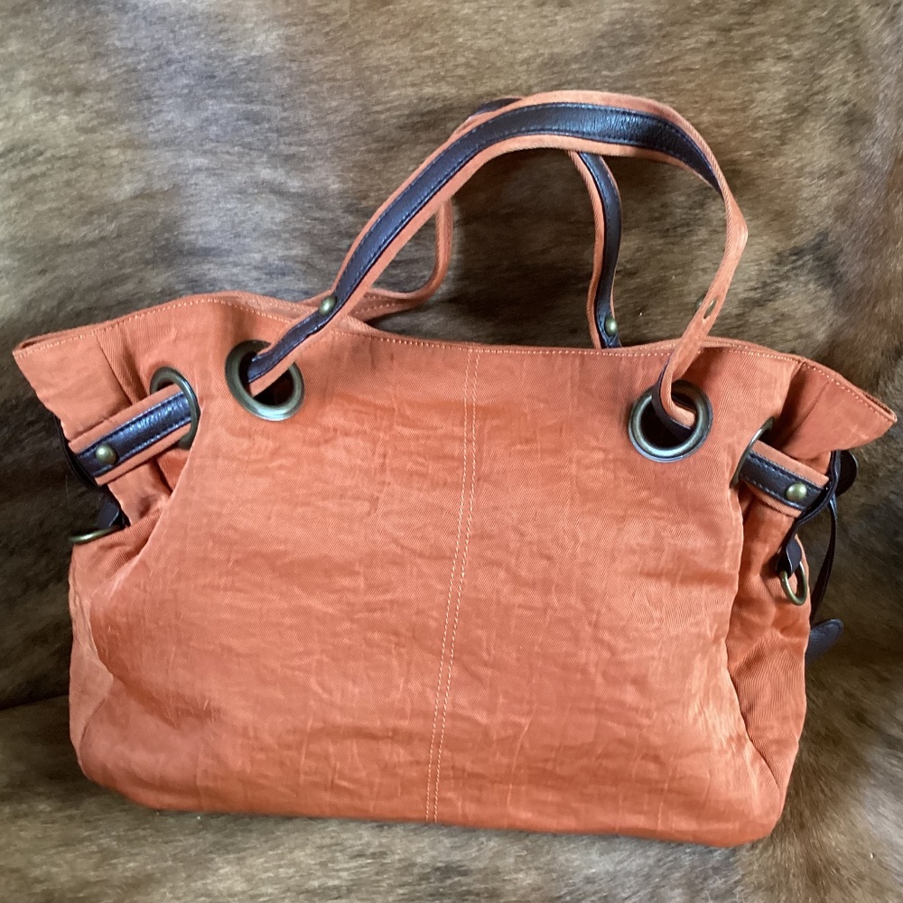 Angelina Burnt Orange/Brown Top Handle Carry Handbag